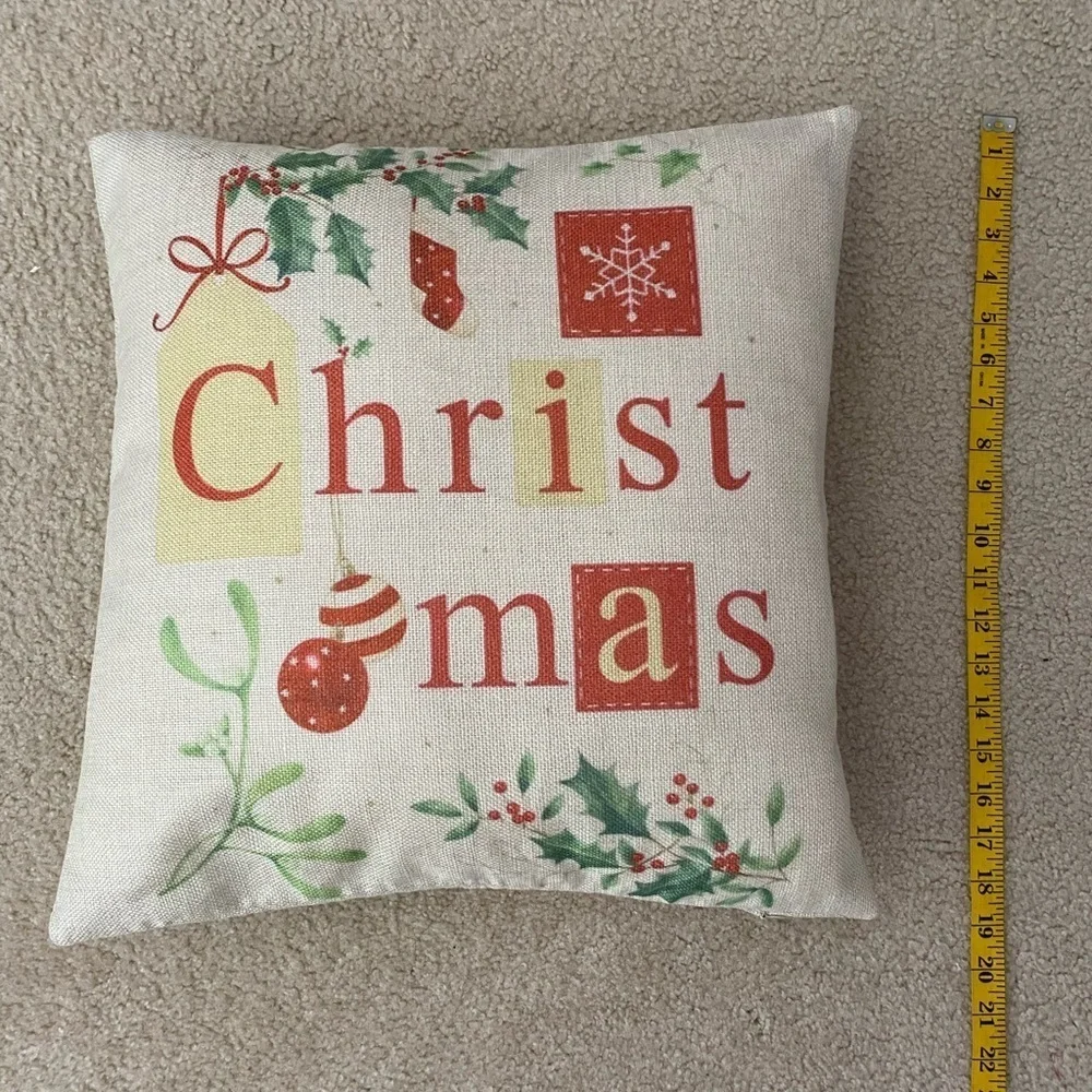 Festive Christmas Throw Pillow Cover Off White with Zipper – Holiday Decorative